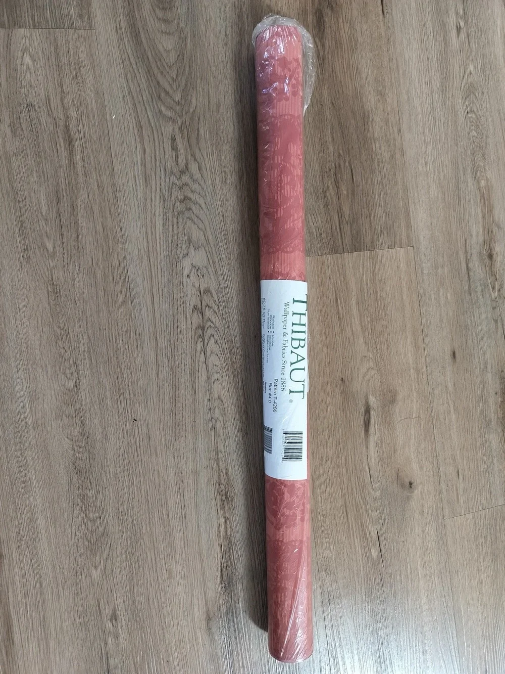 Thibaut Vintage Wallpaper T-4266 Coral Pink Damask Stripe Double Roll